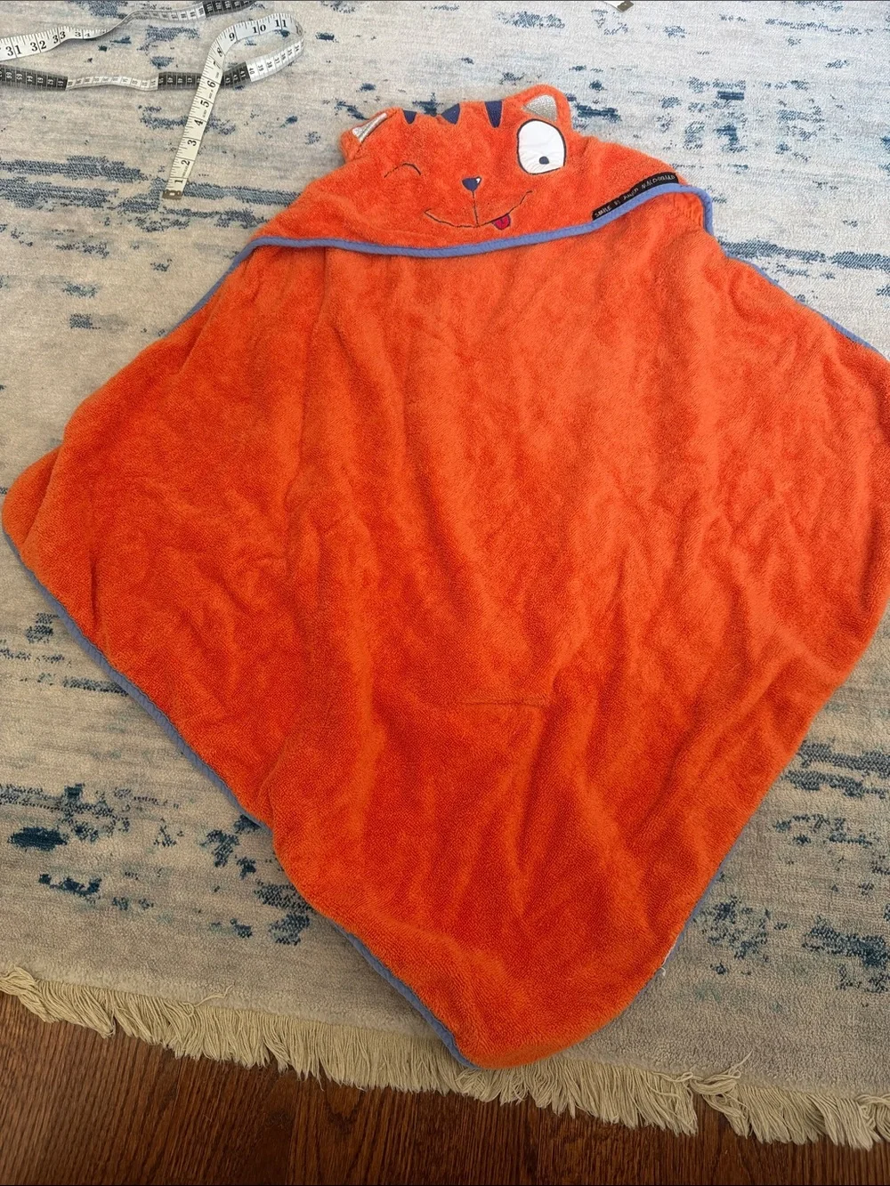 Children's Orange Hooded Bath Towel with Animal Face